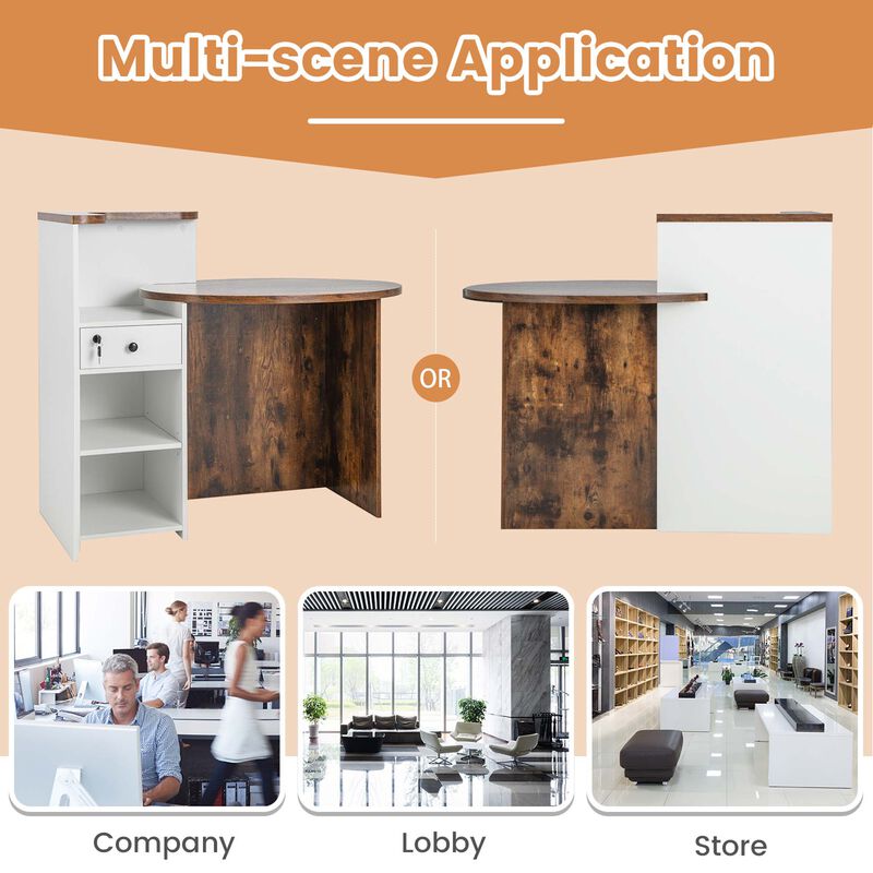Costway Front Reception Counter Desk Checkout Office Desk with Open Shelf & Lockable Drawer