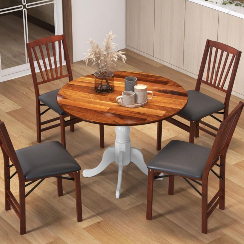 Hivvago Wooden Dining Table with Round Tabletop and Curved Trestle Legs