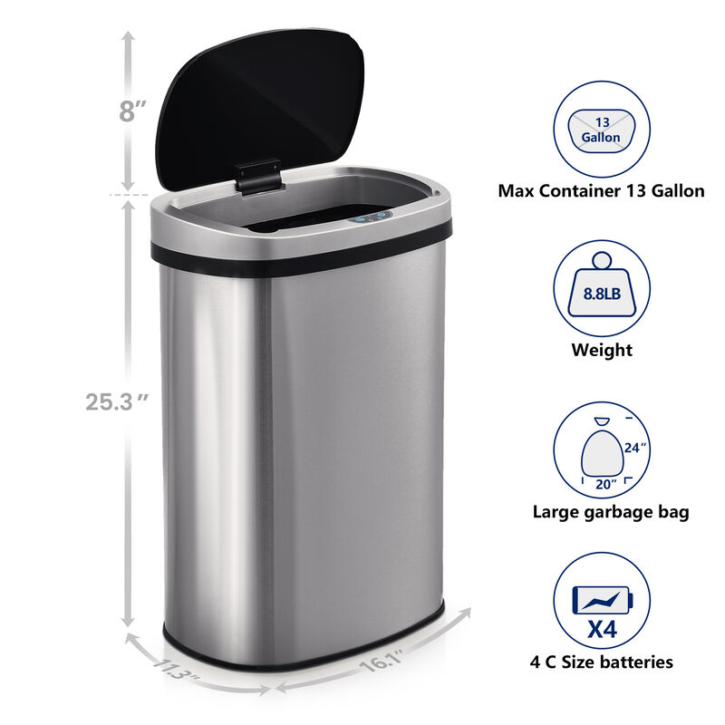13 Gallon Stainless Steel Oval Kitchen Trash Can