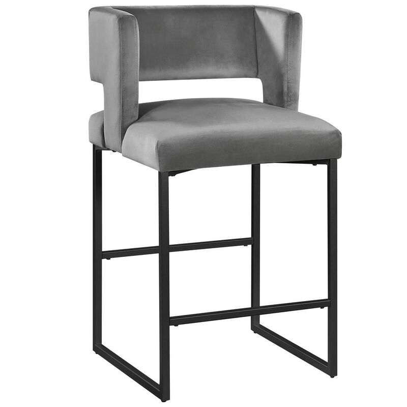 Lynx Velvet Bar Stools in Matte Black (Set of 2)