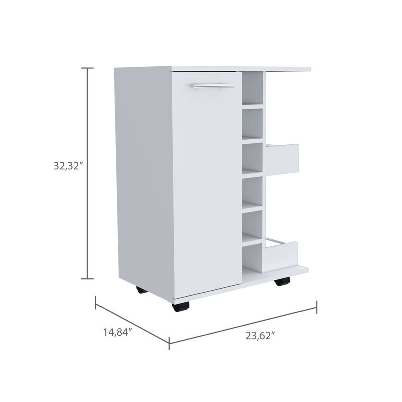 Bartlet 2-Shelf 6-Bottle Bar Cart With Division White