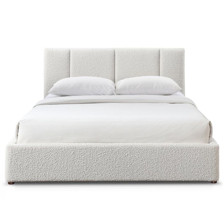 Omax Decor Venice Upholstered Platform Queen Bed in Cream Beige Boucle Fabric