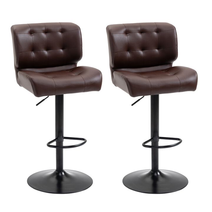 Brown Bar Duo: Adjustable Stools Set with Padded Cushions