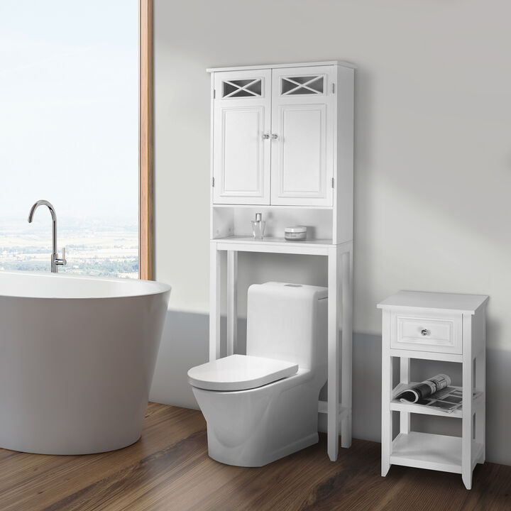 Teamson Home Dawson Wooden Space Saver with Cross Molding and 2 Doors, White
