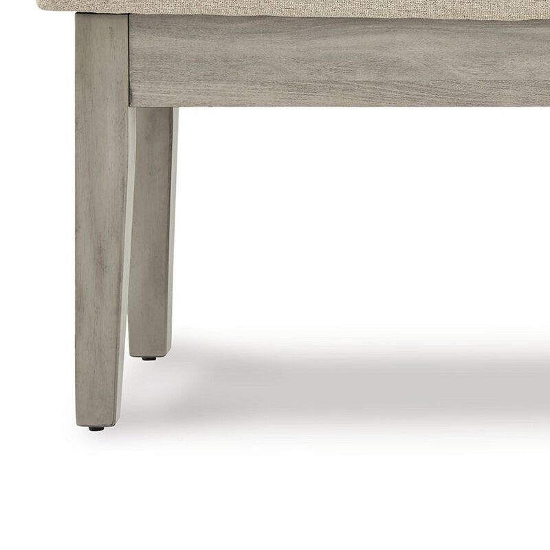 49 Inch Storage Bench, Tapered Block Legs, Beige Textured Fabric Seat-Benzara