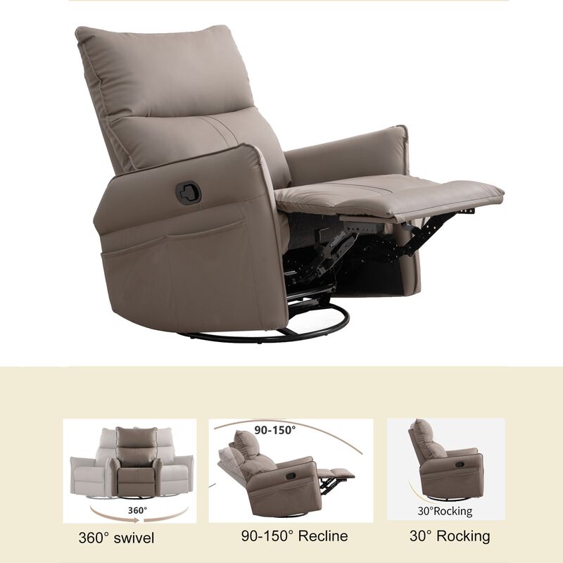 Mondawe 360 ° Swivel Nursery Rocking Swivel Recliner Chair, Glider Chair with Side Pocket