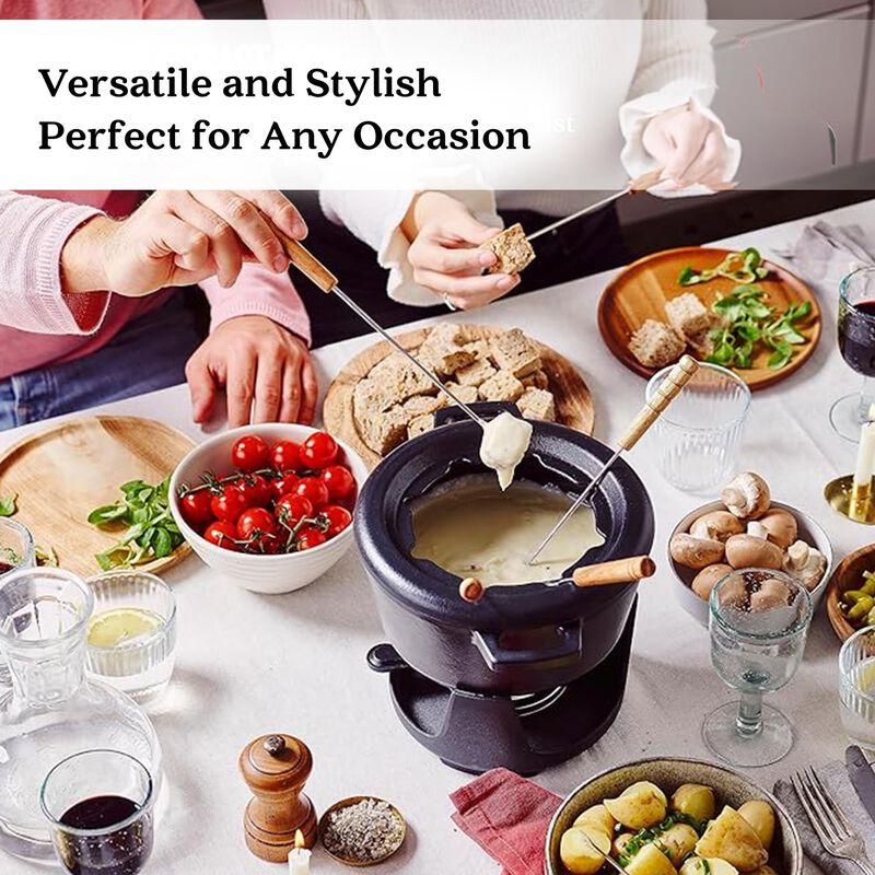 Alva Nori - Cast Iron Fondue Set - Melting Pot,Enameled Cast Iron Cookware Set,Fondue Pot with 8 Forks,Food Warmers for Parties,Cheese Melts,Hot Chocolate Maker,Non Toxic Cookware Set - 2 Qt 8"