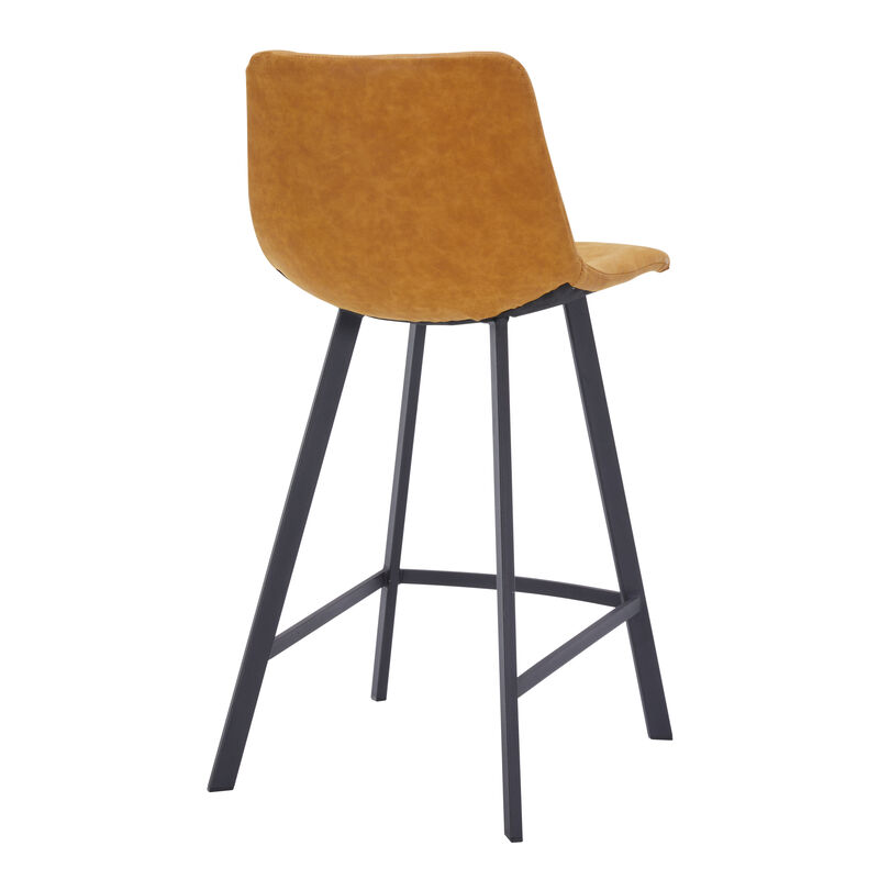 Elland Modern Upholstered Leather Bar Stool With Black Iron Legs & Footrest