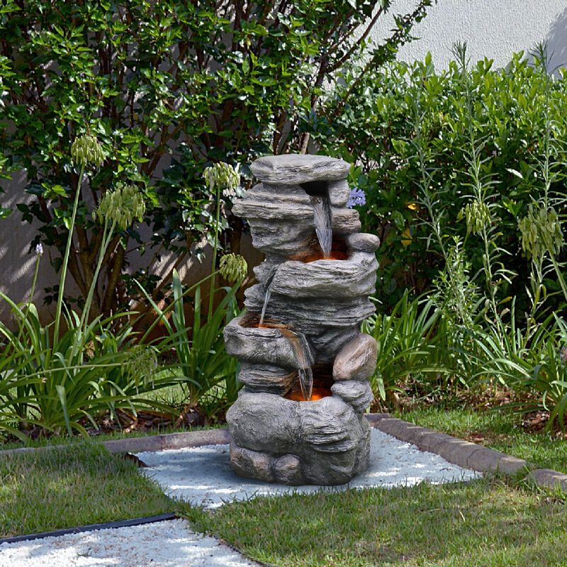 Teamson Home Indoor/Outdoor 4-Tier Stone-Look Waterfall Fountain with LED Lights
