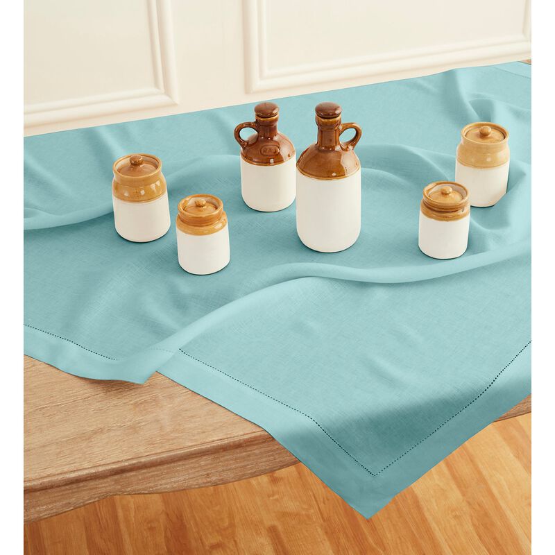 Solino Home 100% Pure Linen Table Throw 52 x 52 Inch | Classic Hemstitch for Valentines