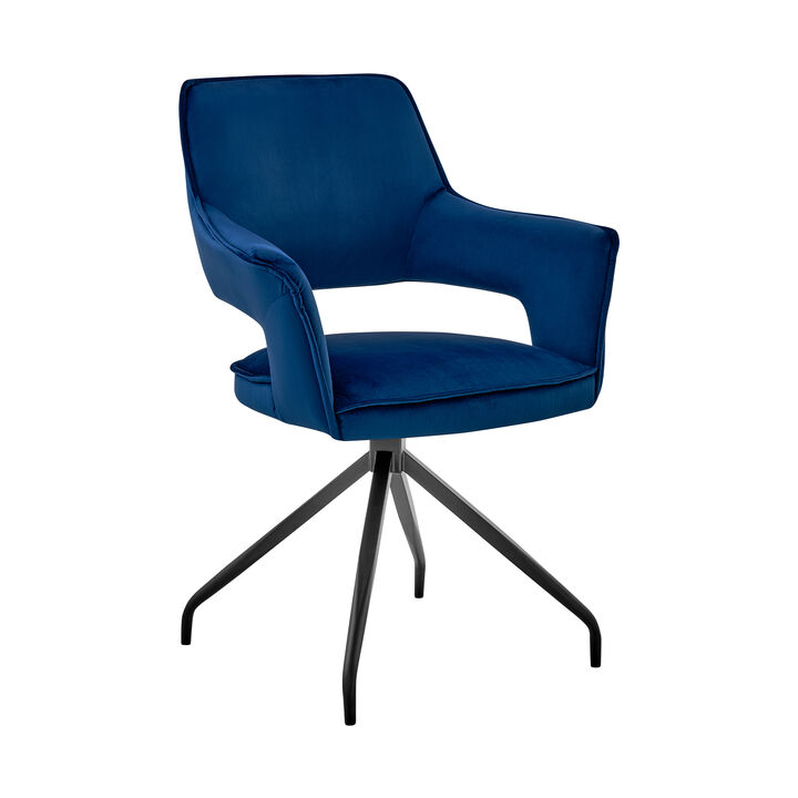Velvet Upholstered Contemporary Accent Chair, Black and Blue-Benzara