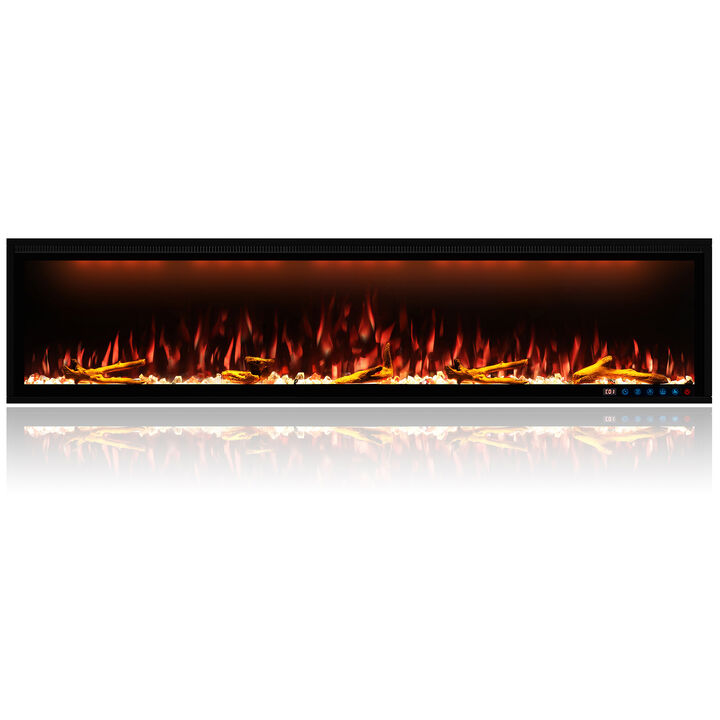 MONDAWE 74" Wall Mounted Embedded Electric Fireplace, 60Hz, 110-120 Volt, 1500W, With Overheat Protection Device