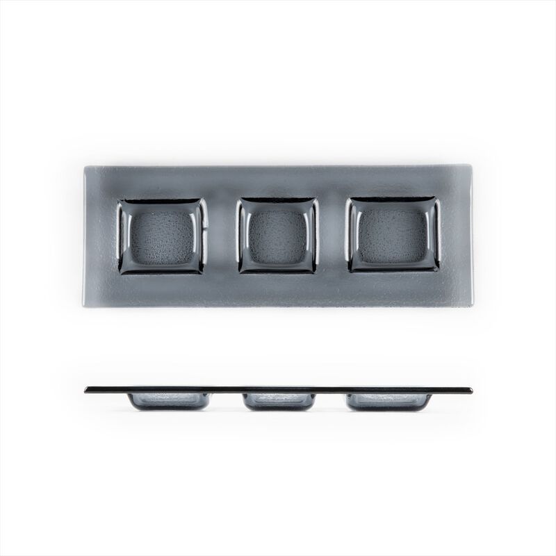 Glass Dinnerware 12.25" x 4" Rectangular Charcoal Glass Sectional Plate (Set of 2)