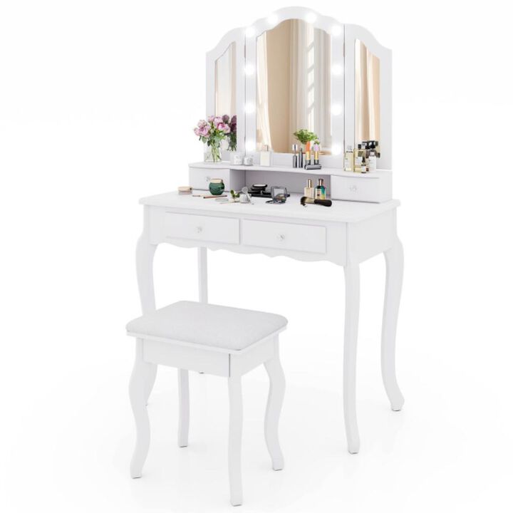 Hivvago Makeup Vanity Table Set with Lighted Mirror and Drawers