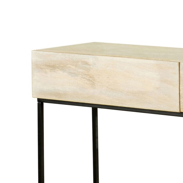 46 Inch 2 Drawer Console Table with Open Shelf, Sleek Straight Legs, Black-Benzara