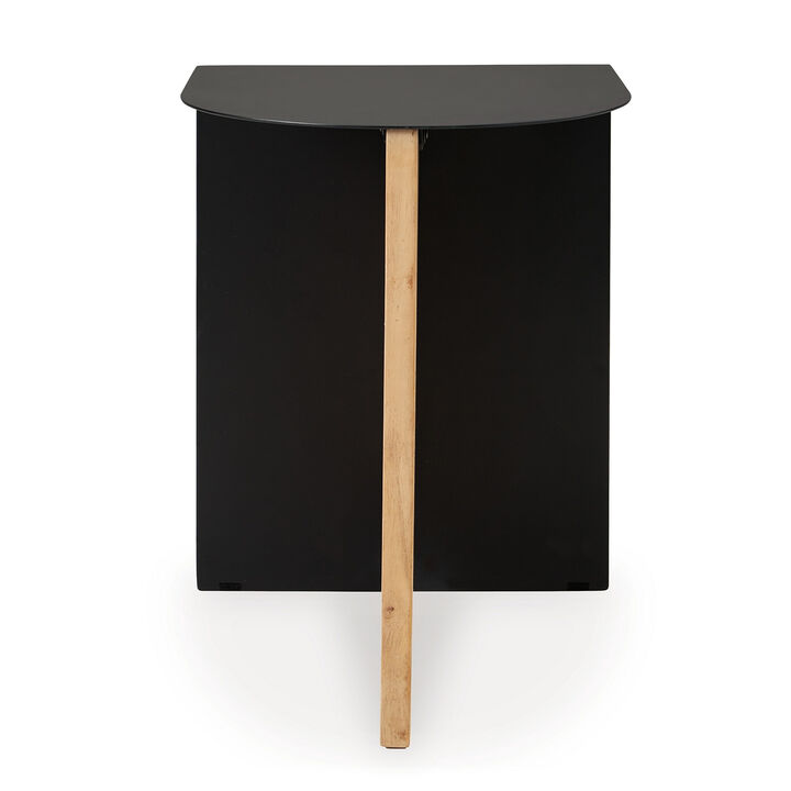 Modern Table, Metal Frame w Solid Wood Base, 16 Inch, Black and Brown - Benzara