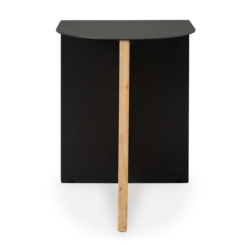 Modern Table, Metal Frame w Solid Wood Base, 16 Inch, Black and Brown - Benzara