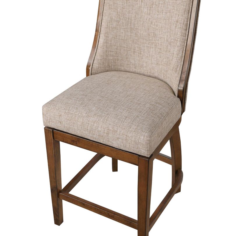 Katherine 40.74 in. Walnut High Back Wood Swivel Bar Stool with Fabric Seat
