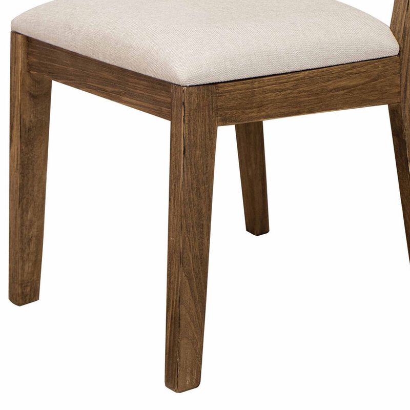Olum 21 Inch Dining Chair Set of 2, Cushioned Fabric Upholstery, Brown Wood - Benzara