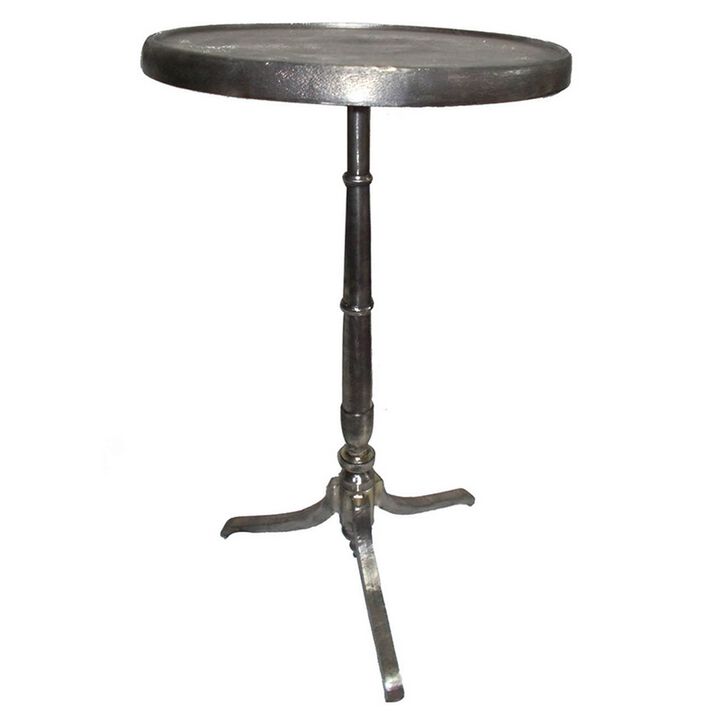 41 Inch Plant Stand Table, Round Top, Turned Base, Modern Silver Aluminium - Benzara