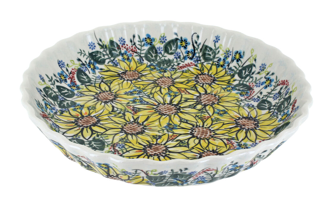 Blue Rose Polish Pottery Sunflower Maze Pie Plate