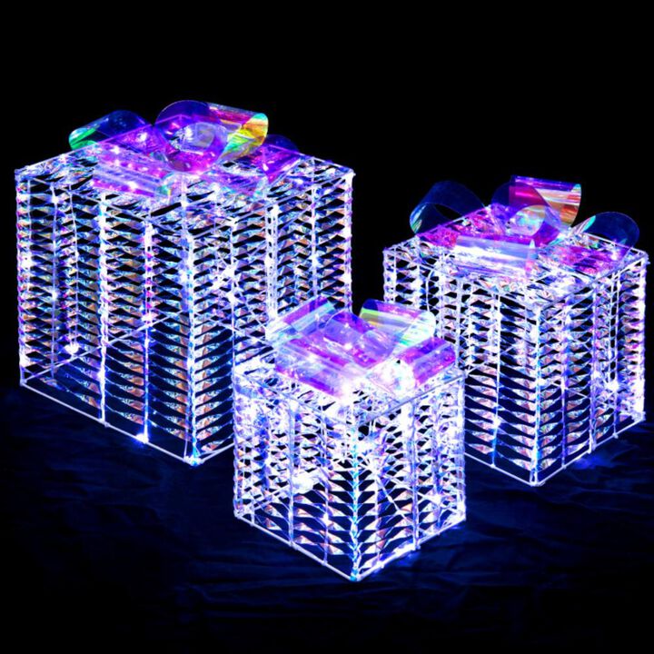Hivvago Set of 3 Iridescent Christmas Gift Box with Iridescent Bows