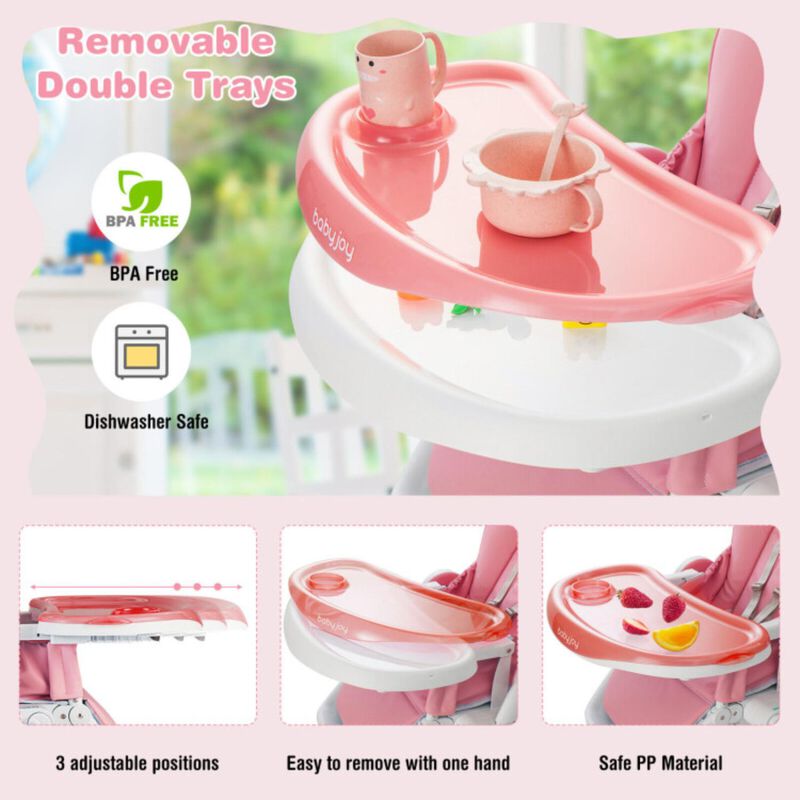 Hivvago Baby High Chair Foldable Feeding Chair with 4 Lockable Wheels