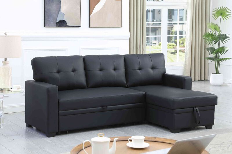 Upholstered Pull out Sectional Sofa with Chaise For Living Room