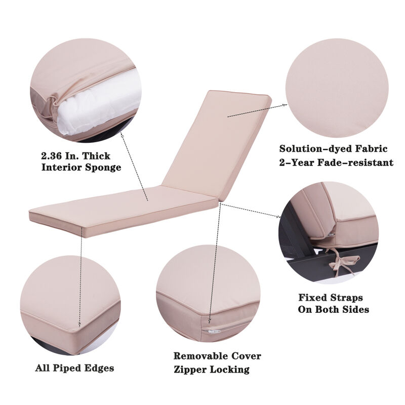 2 Pieces Set Outdoor Lounge Chair Cushion Replacement Patio Furniture Seat Cushion Chaise Lounge