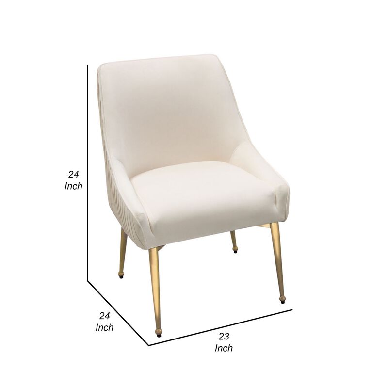 24 Inch Dining Chair, Set of 2, Cushioned Seating, Sloped Arms, Off White - Benzara