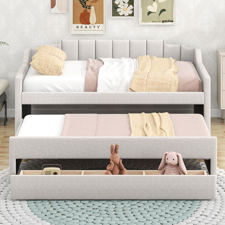 Merax Upholstered Daybed with Trundle and Drawers