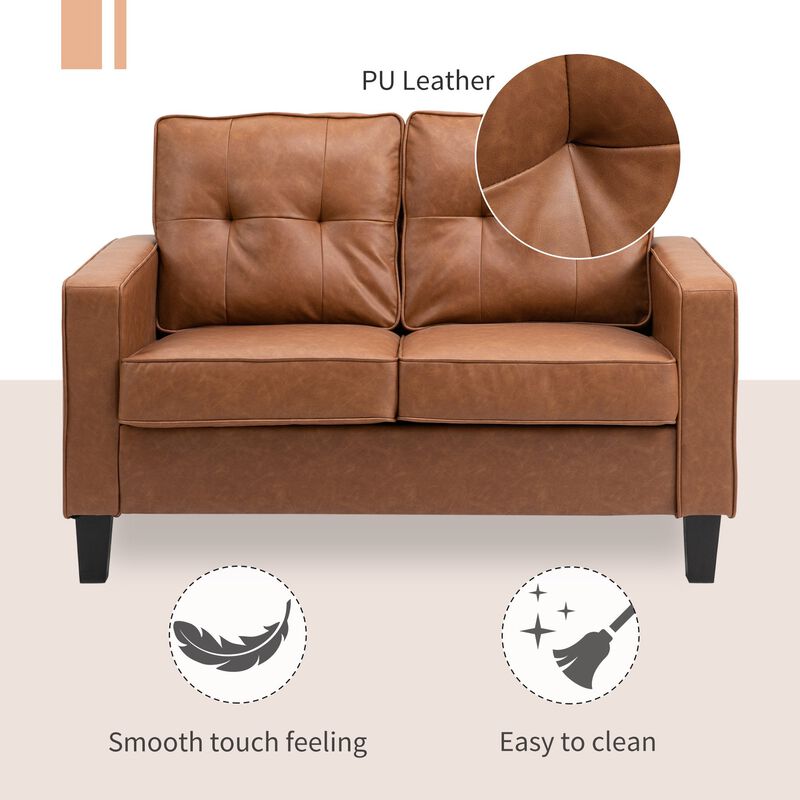 Brown Cozy Seating: 2-Seater Tufted PU Leather Loveseat