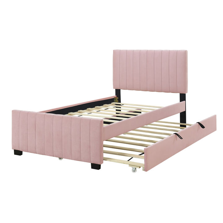 Merax Modern Upholstered Platform Bed with Trundle