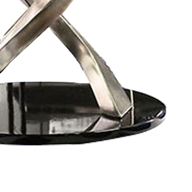 Contemporary Round Dining Table with Swirl Metal Base, Black and Silver-Benzara