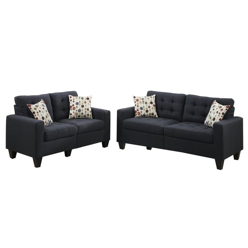 Living Room Furniture 2 Piece Sofa Set Polyfiber Tufted Sofa Loveseat W Pillows Cushion