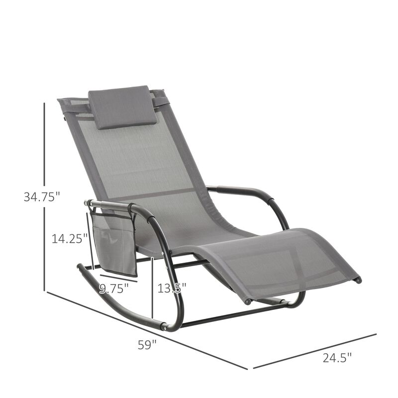 Grey Patio Comfort: Rocking Sun Lounger with Detachable Pillow