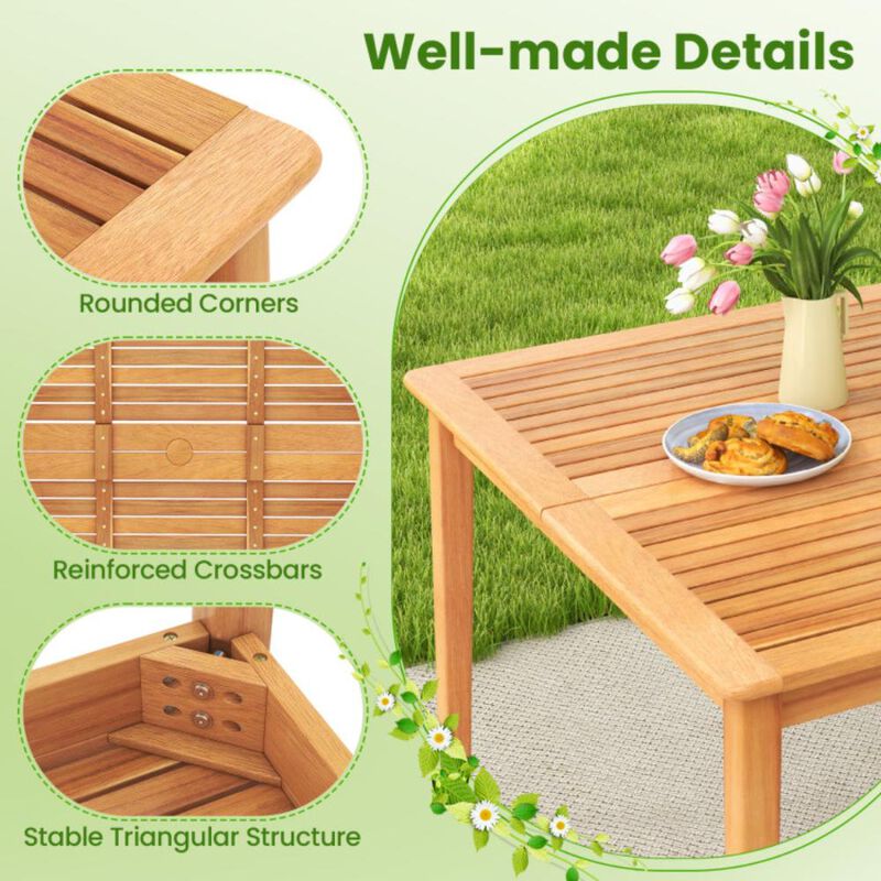 Hivvago 39 Inch Acacia Wood Dining Square Bistro Table with 1.96 Inch Umbrella Hole