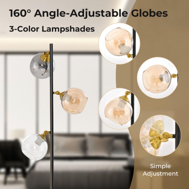 Hivvago Mid Century Floor Lamp with 3 Glass Globe Lampshades and Weighted Base