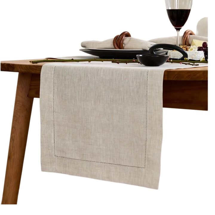 Solino Home 100% Pure Linen Table Runner | Classic Hemstitch for Thanksgiving, Christmas
