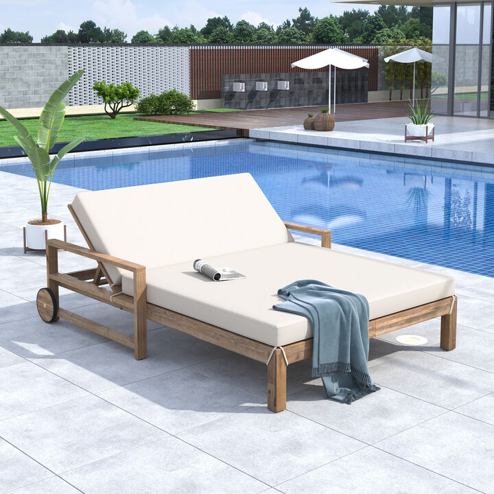 Whisen Farmhouse-styled Wooden Outdoor Sunbed for Ultimate Relaxation Outdoor Daybed