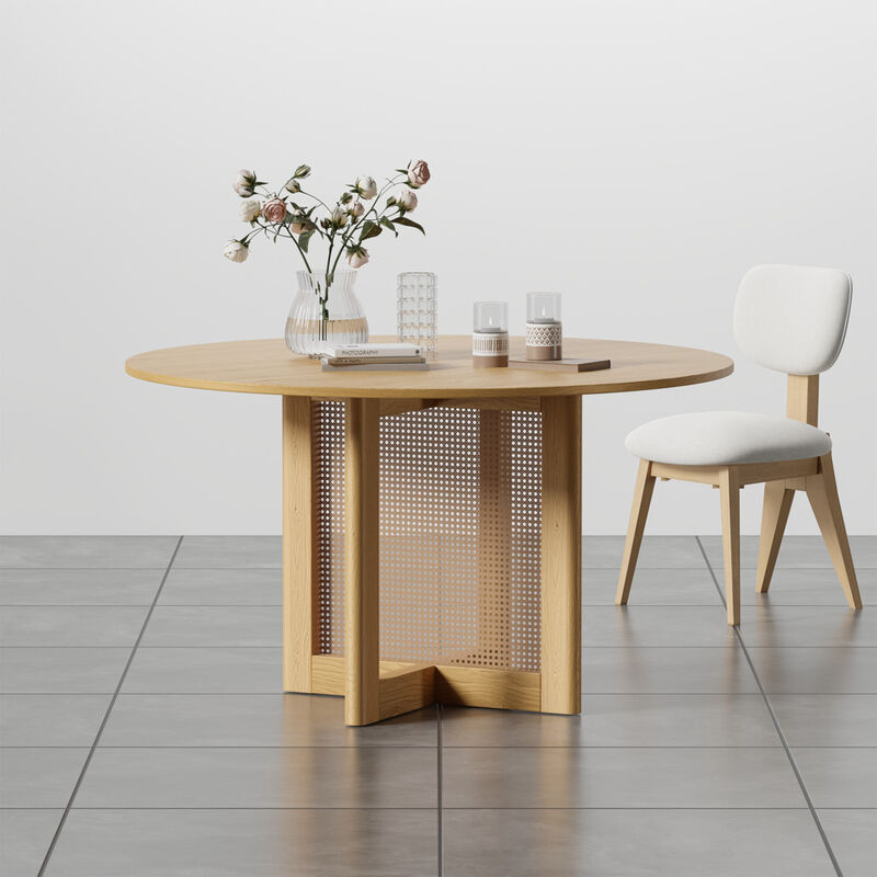 52 Cinna Modern Walnut Oak Wood Round Dining Table （Seats 6）