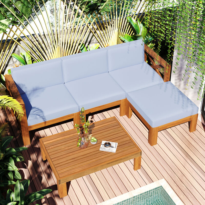 Merax Outdoor Backyard Patio Wood Sectional Sofa Seating Set