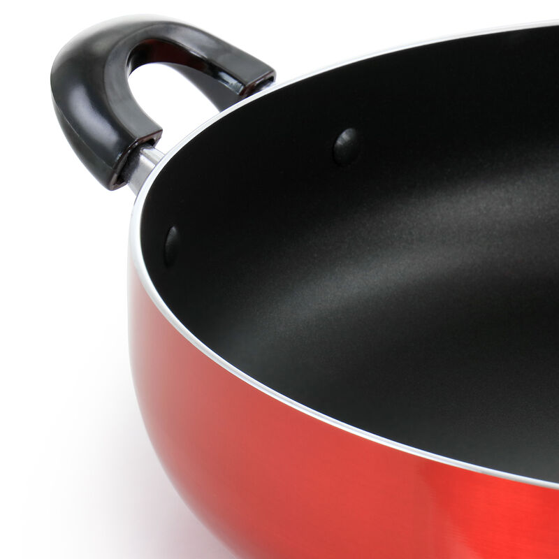 Better Chef 16 Inch Red Aluminum Deep Fryer Pan with Glass Lid