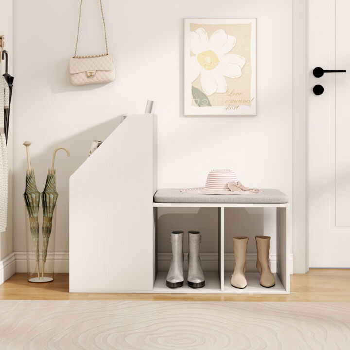 Shoe Storage Bench with Removable Seat Cushion and 6 Storage Compartments