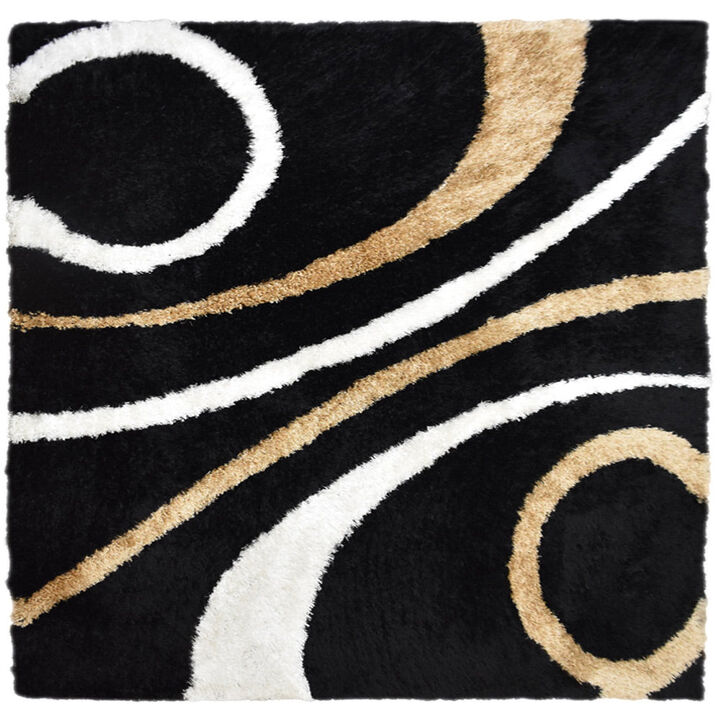 RUGSOTIC CARPETS HAND TUFTED SHAG POLYESTER ECO-FRIENDLY AREA RUGS  - 6'x6', Square, Black, Geometric Modern Design, High Pile Thick Handmade Anti Skid Area Rugs for Living Room, Bed Room K00002