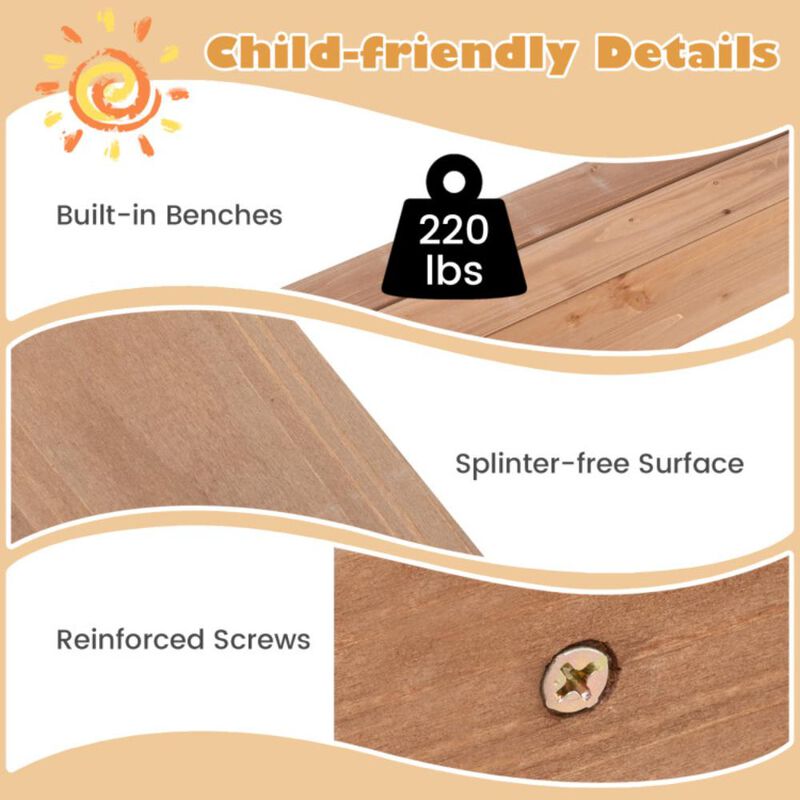Hivvago 49 x 48 Inch Kids Wooden Sandbox with Cover and 2 Bench Seats