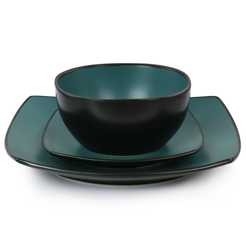 Gibson Elite Soho Lounge 16 Piece Matte Glaze Square Dinnerware Set in Teal