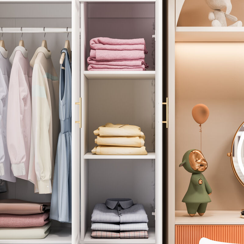 White 6-Door Big Wardrobe Armoires with Hanging Rod, 4-Drawers, Storage Shelves 93.7 in. H x 47.2 in. W x 20.6 in. D