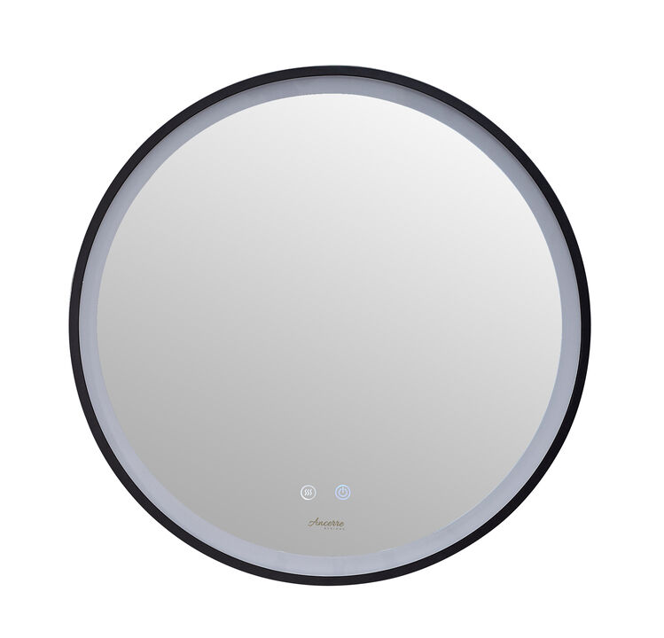 CIRQUE Round LED Black Framed Mirror with Defogger and Dimmer