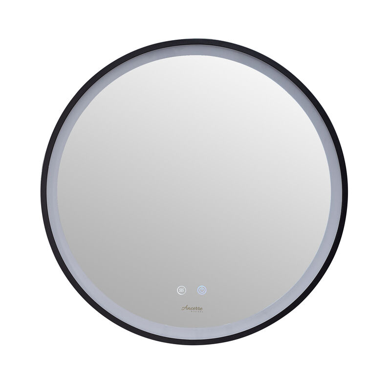 CIRQUE Round LED Black Framed Mirror with Defogger and Dimmer